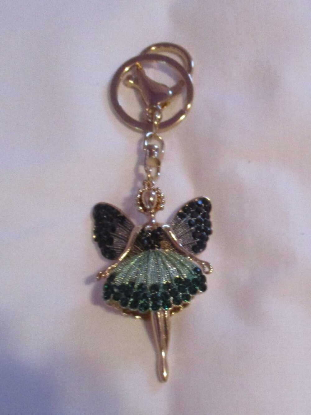 Fairy Angel Pixie Goldtone Rhinestone Keychain Purse Fob Blue